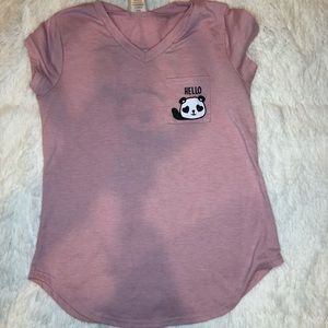 Lily Bleu pink Panda girls v neck T SZ L 14